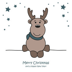 cute white deer christmas cartoon vector illustration EPS10