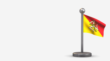 Sicily 3D waving flag illustration on tiny flagpole.