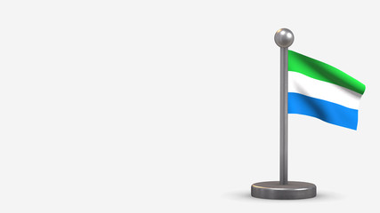 Sierra Leone 3D waving flag illustration on tiny flagpole.