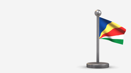 Seychelles 3D waving flag illustration on tiny flagpole.