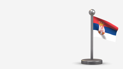 Serbia 3D waving flag illustration on tiny flagpole.