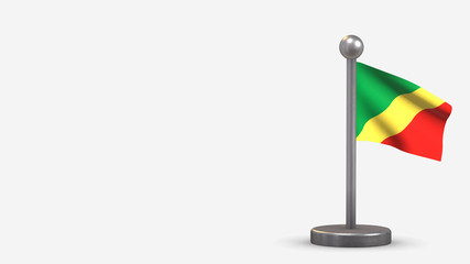 Republic Of Congo 3D waving flag illustration on tiny flagpole.