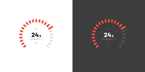 Control knob used for regulating. Dashboard UI and UX Kit. Control center design. Progress bar. Temperature control. Eps 10.
