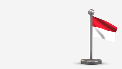 Monaco 3D waving flag illustration on tiny flagpole.