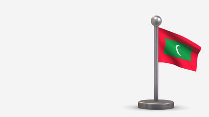 Maldives 3D waving flag illustration on tiny flagpole.
