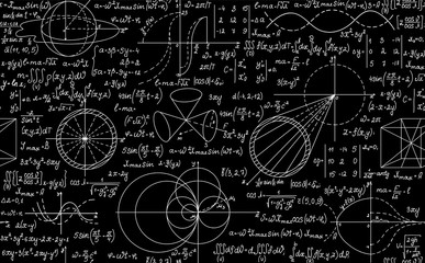 Vector mathematical seamless pattern with handwritten math and physics formulas. You can use any color of background - obrazy, fototapety, plakaty