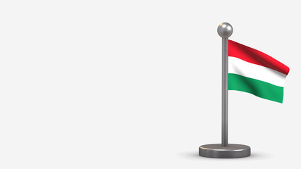 Hungary 3D waving flag illustration on tiny flagpole.