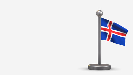 Fototapeta premium Iceland 3D waving flag illustration on tiny flagpole.