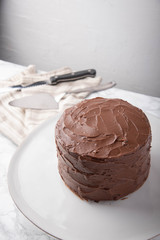 american traditional chocolate cake coated with icing