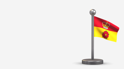 Hampshire 3D waving flag illustration on tiny flagpole.