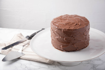 american traditional chocolate cake coated with icing