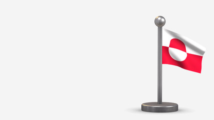 Greenland 3D waving flag illustration on tiny flagpole.