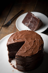 american traditional chocolate cake coated with icing