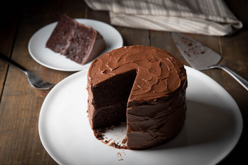 american traditional chocolate cake coated with icing