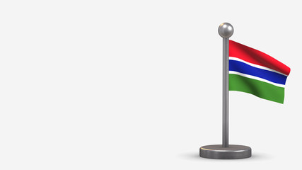 Gambia 3D waving flag illustration on tiny flagpole.