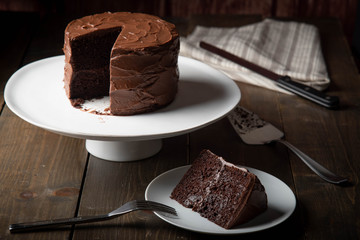 american traditional chocolate cake coated with icing