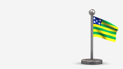 Flag Of Goias 3D waving flag illustration on tiny flagpole.