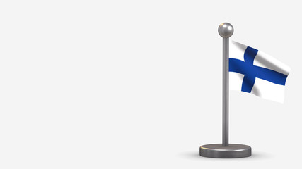 Finland 3D waving flag illustration on tiny flagpole.