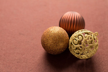 Set of decorative elements in golden tones. Preparation and execution of handmade work. Christmas...