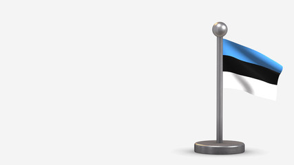 Estonia 3D waving flag illustration on tiny flagpole.