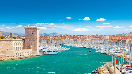 Saint Jean Castle and Cathedral de la Major and the Vieux port in Marseille, France