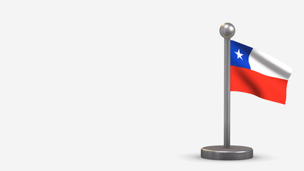 Chile 3D waving flag illustration on tiny flagpole.