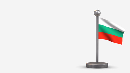 Bulgaria 3D waving flag illustration on tiny flagpole.