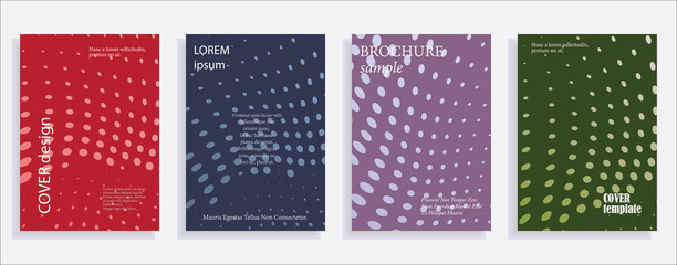 Minimalistic cover design templates. Set of layouts for covers of books, albums, notebooks, reports, magazines. Line halftone gradient effect, flat modern abstract design. Geometric mock-up texture.