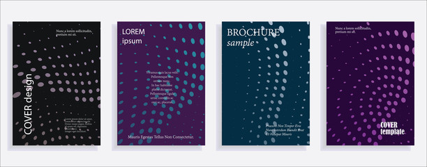 Minimalistic cover design templates. Set of layouts for covers of books, albums, notebooks, reports, magazines. Line halftone gradient effect, flat modern abstract design. Geometric mock-up texture.