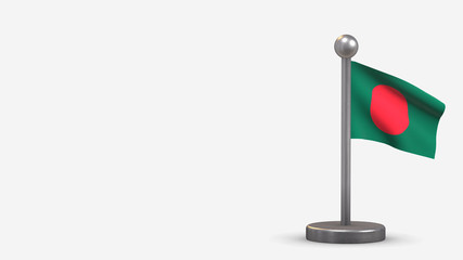 Bangladesh 3D waving flag illustration on tiny flagpole.
