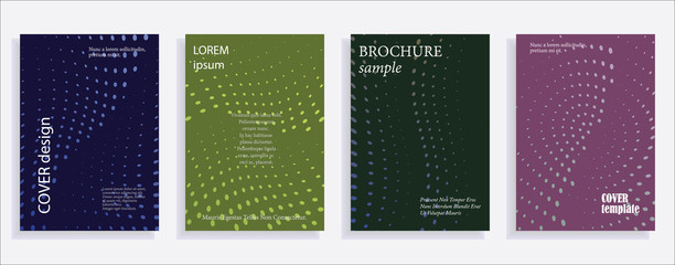 Minimalistic cover design templates. Set of layouts for covers of books, albums, notebooks, reports, magazines. Line halftone gradient effect, flat modern abstract design. Geometric mock-up texture.