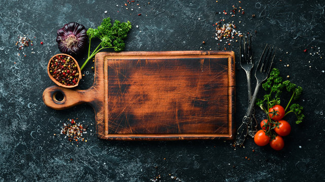 Background of vegetarian food. Top view. Free space for your text.