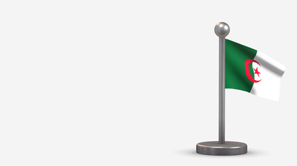 Algeria 3D waving flag illustration on tiny flagpole.