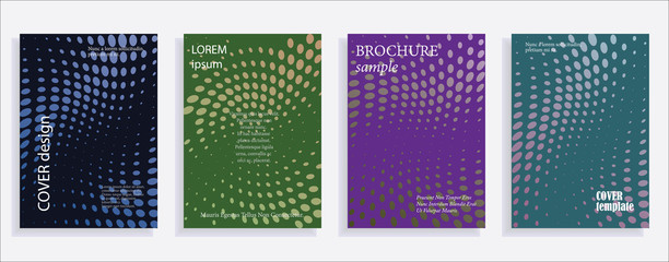Minimalistic cover design templates. Set of layouts for covers of books, albums, notebooks, reports, magazines. Line halftone gradient effect, flat modern abstract design. Geometric mock-up texture.