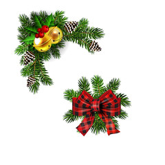 Christmas decorations with fir tree golden jingle bells