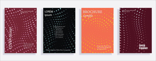 Minimalistic cover design templates. Set of layouts for covers of books, albums, notebooks, reports, magazines. Line halftone gradient effect, flat modern abstract design. Geometric mock-up texture.