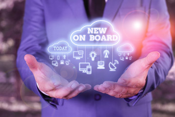 Word writing text New On Board. Business photo showcasing Welcome to the team Adaptation Collaboration Someone hired