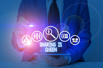 Writing note showing Sharing Is Queen. Business concept for giving others information or belongs is great quality