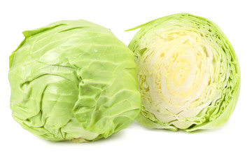Cut of green cabbage isolated on white background