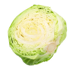 Obraz premium Cut of green cabbage isolated on white background