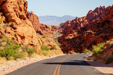 Scenic drive road runs through it in the Valley of Fire State Park near Las Vegas, Nevada.