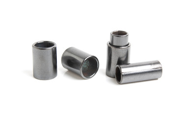 Metal cylinders - elements of the industrial roller chain isolated on white background