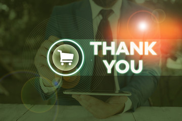Word writing text Thank You. Business photo showcasing replaying on something good or greetings...
