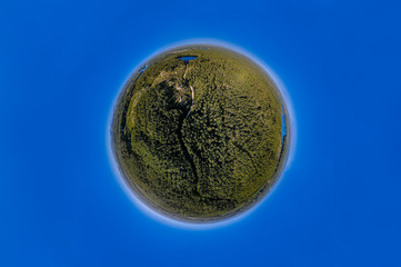 Spherical panorama of wooded landscape