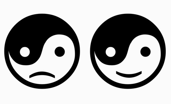 Black sad and happy Yin Yang sign on white background