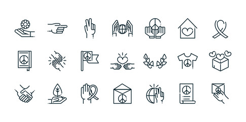 peace and human rights icons set line