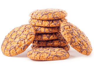 oatmeal cookies with chocolate on a white background