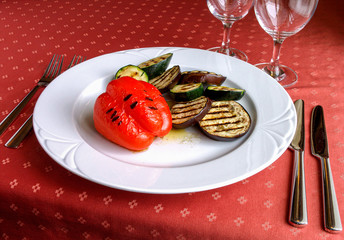 Grilled sweet peppers and zucchini