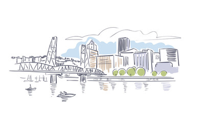 Portland Oregon usa America vector sketch city illustration line art
