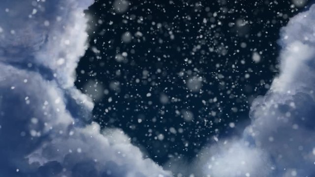 snow falling on winter nights with clouds. Text space to add merry christmas greetings. Snowy winter dark sky animated background